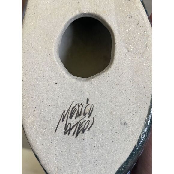 Vintage Mexican Art Pottery TONALA With Brass Duck 9” x 5” Hand Painted - Picture 9 of 9